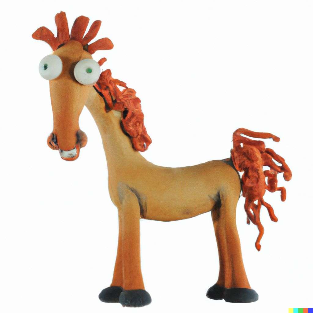 a horse, claymation cartoon